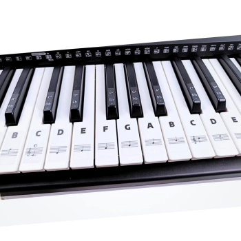 Klasyczne naklejki nutowe – czarno-białe oznaczenia gamy B na klawisze pianina i keyboardu