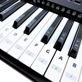 Naklejki na klawisze z nutami – czarno-białe oznaczenia gamy B dla keyboardu i pianina