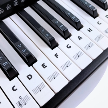 Czarno-białe naklejki z nutami na klawisze keyboardu i pianina