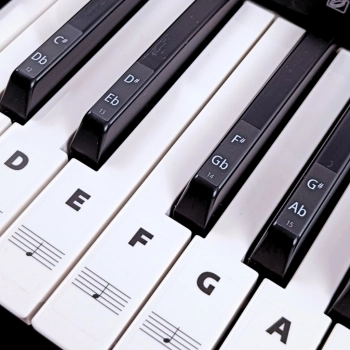 Czarno-białe naklejki na klawisze keyboardu i pianina – zestaw nut