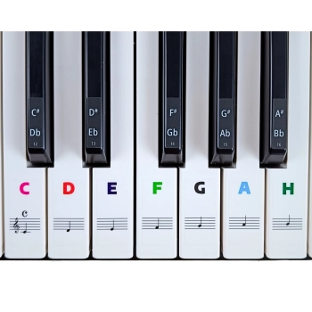 Arkusz z kolorowymi naklejkami z nutami na klawisze keyboardu