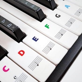 Kolorowe naklejki z nutami na klawisze keyboardu