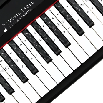 Czarno-białe naklejki z nutami gamy B na klawisze keyboardu i pianina
