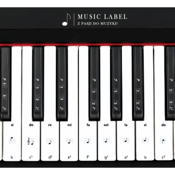 Zestaw czarno-białych naklejek z nutami gamy B na klawisze keyboardu i pianina