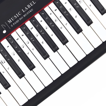 Czarno-białe naklejki z oznaczeniami solmizacyjnymi na klawisze keyboardu i pianina